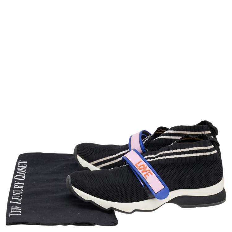 مملوكة مسبقًا Fendi Black Knit Fabric Rockoko Sneakers Size 38