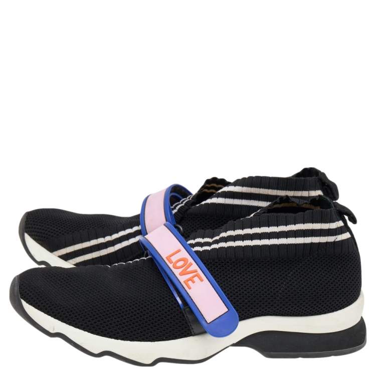 مملوكة مسبقًا Fendi Black Knit Fabric Rockoko Sneakers Size 38