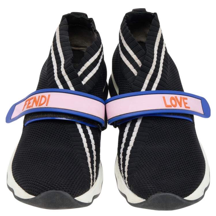 مملوكة مسبقًا Fendi Black Knit Fabric Rockoko Sneakers Size 38