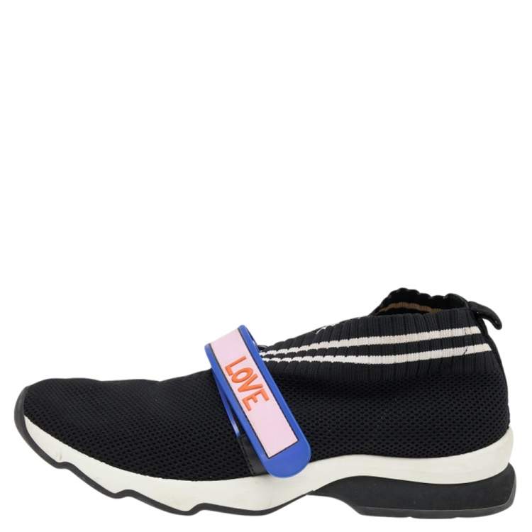 مملوكة مسبقًا Fendi Black Knit Fabric Rockoko Sneakers Size 38