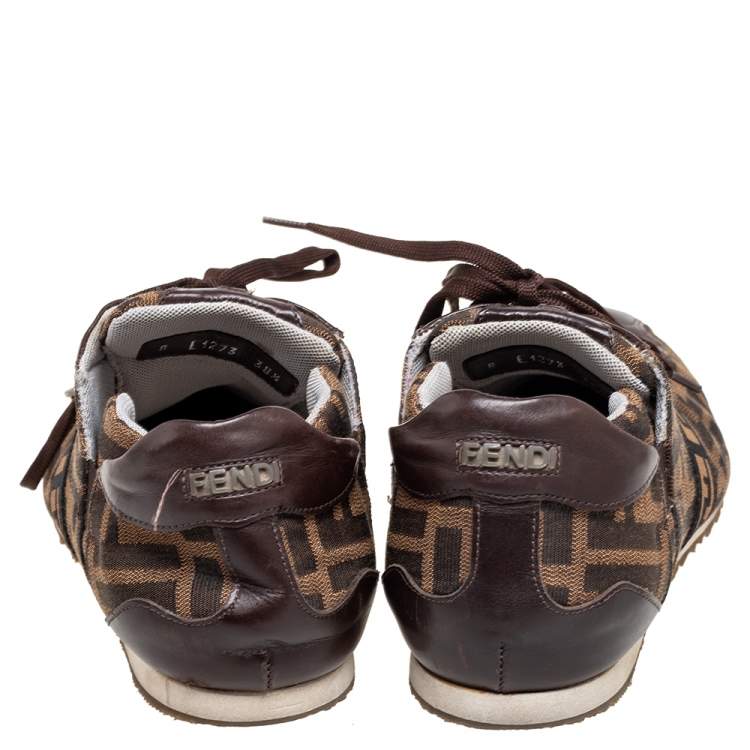 Pre Owned Fendi Brown Zucca Canvas and Leather Trim Low-Top Sneakers Size 38.5