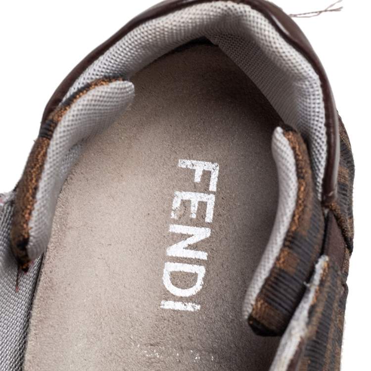 Pre Owned Fendi Brown Zucca Canvas and Leather Trim Low-Top Sneakers Size 38.5