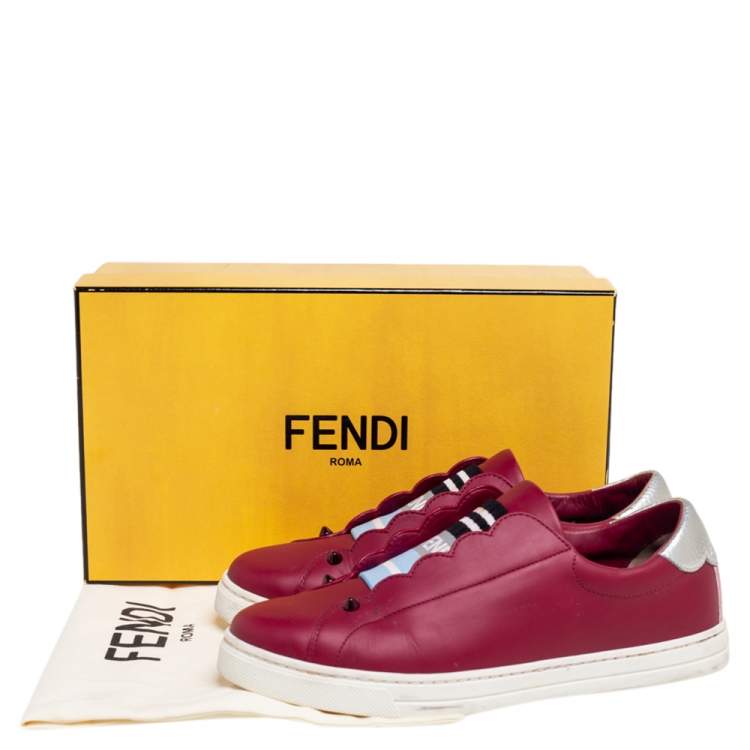 Pre Owned Fendi Burgundy Leather Rockoko Slip-On Sneakers Size 38