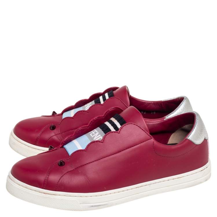 Pre Owned Fendi Burgundy Leather Rockoko Slip-On Sneakers Size 38