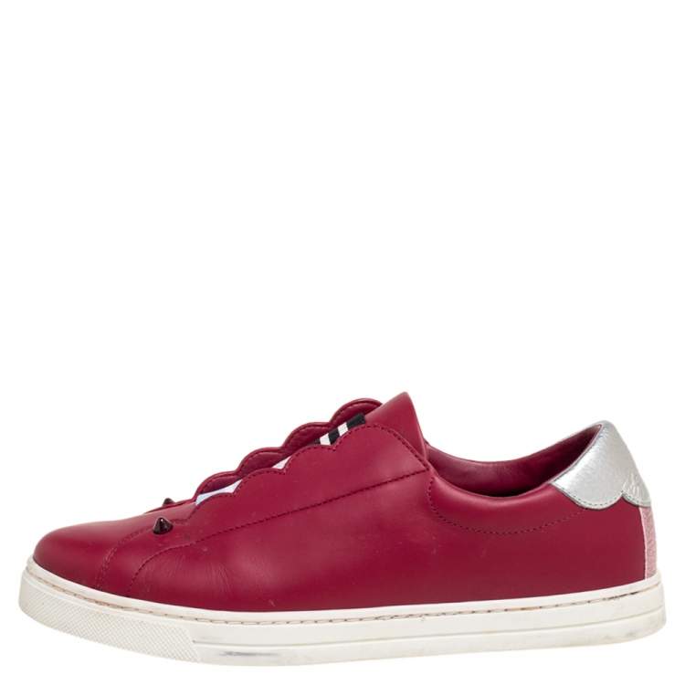 Pre Owned Fendi Burgundy Leather Rockoko Slip-On Sneakers Size 38