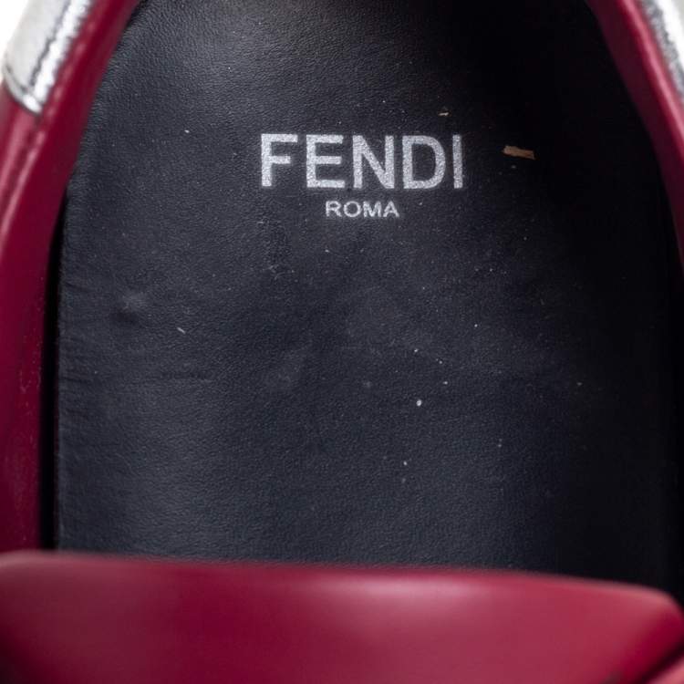 Pre Owned Fendi Burgundy Leather Rockoko Slip-On Sneakers Size 38