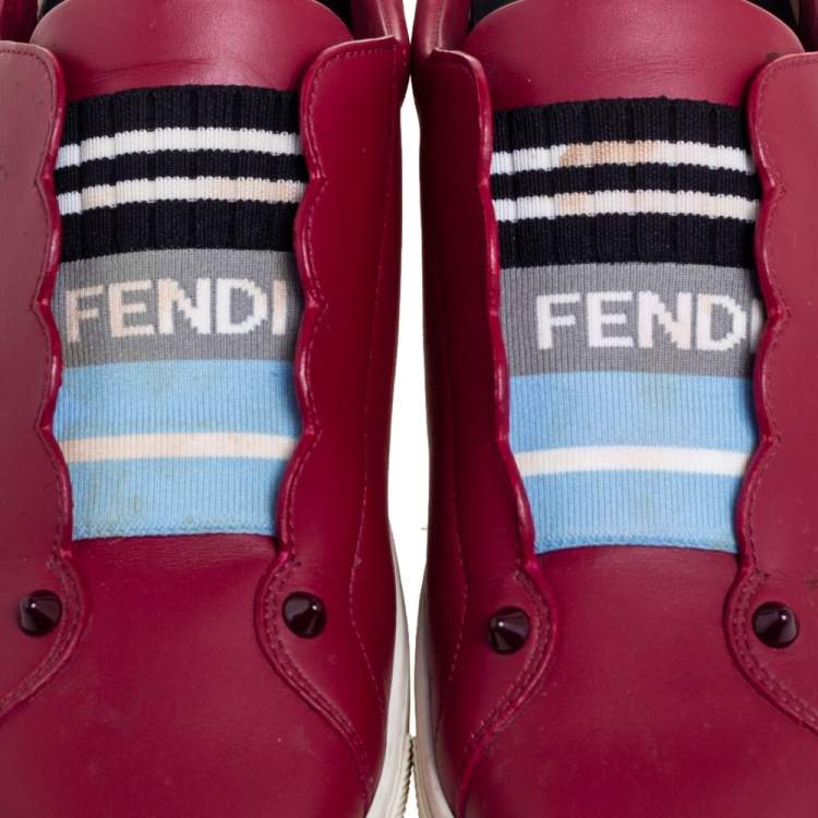 Pre Owned Fendi Burgundy Leather Rockoko Slip-On Sneakers Size 38