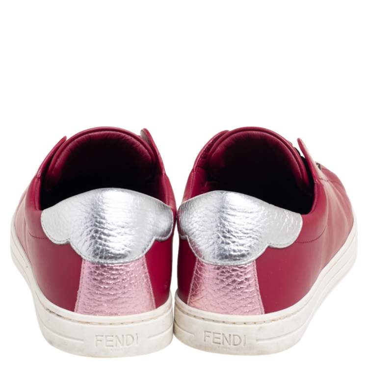 Pre Owned Fendi Burgundy Leather Rockoko Slip-On Sneakers Size 38