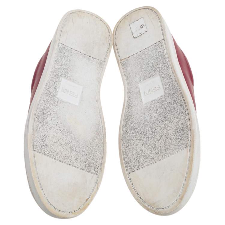 Pre Owned Fendi Burgundy Leather Rockoko Slip-On Sneakers Size 38