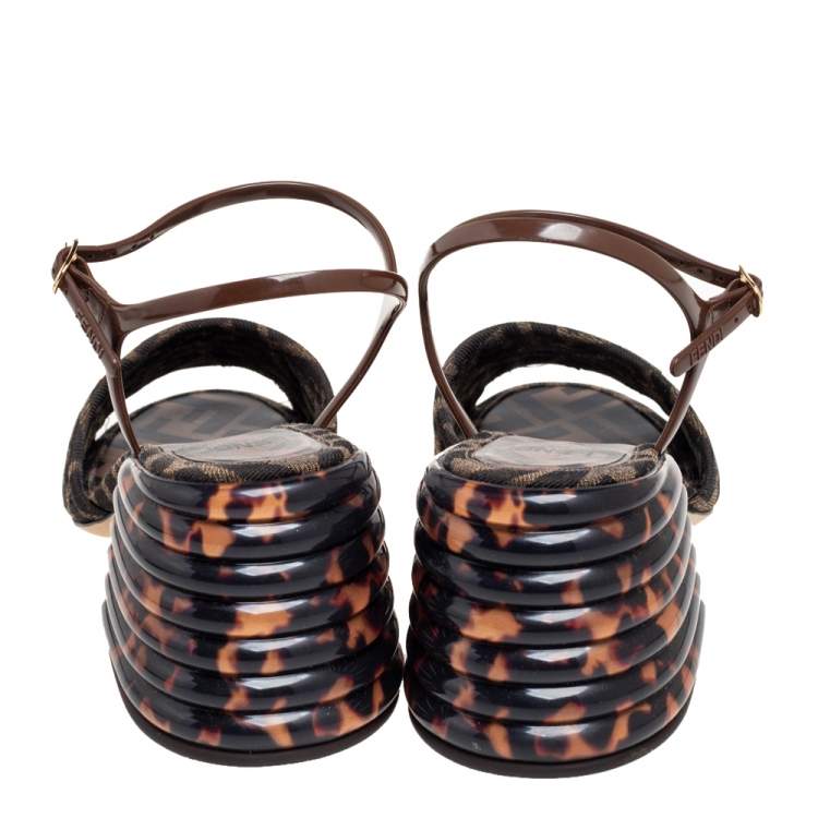 Pre Owned Fendi Tobacco Zucca Canvas FF Motif Promenade Ankle-Strap Sandals Size 38