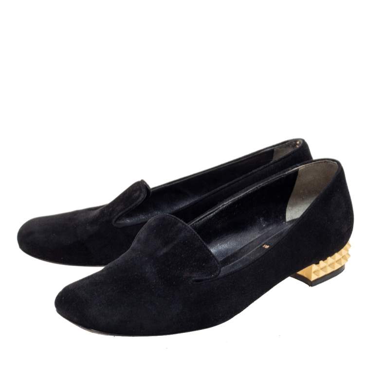 Pre Owned Fendi Black Suede Studded Heel Smoking Slippers Size 36