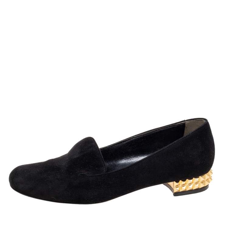 Pre Owned Fendi Black Suede Studded Heel Smoking Slippers Size 36