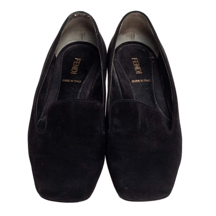 Pre Owned Fendi Black Suede Studded Heel Smoking Slippers Size 36