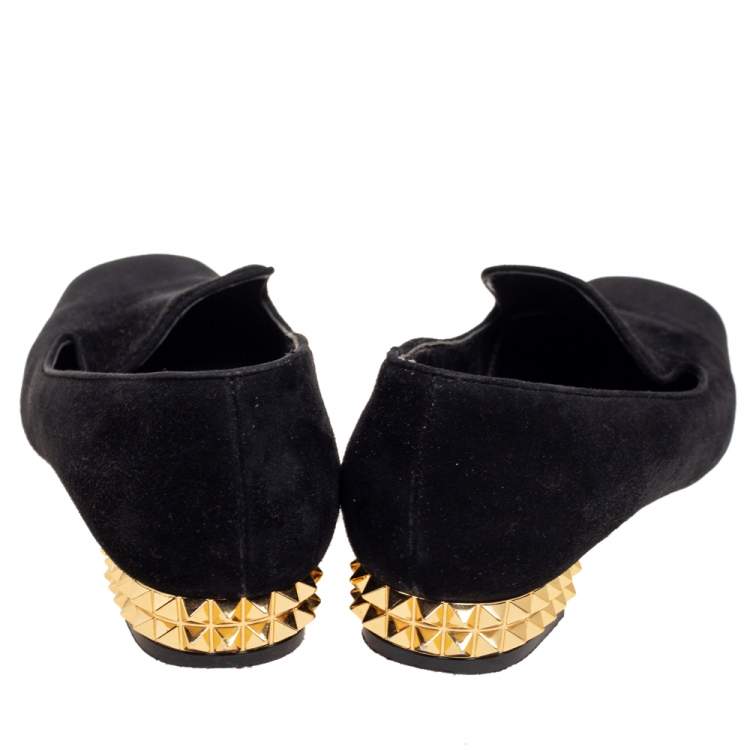 Pre Owned Fendi Black Suede Studded Heel Smoking Slippers Size 36