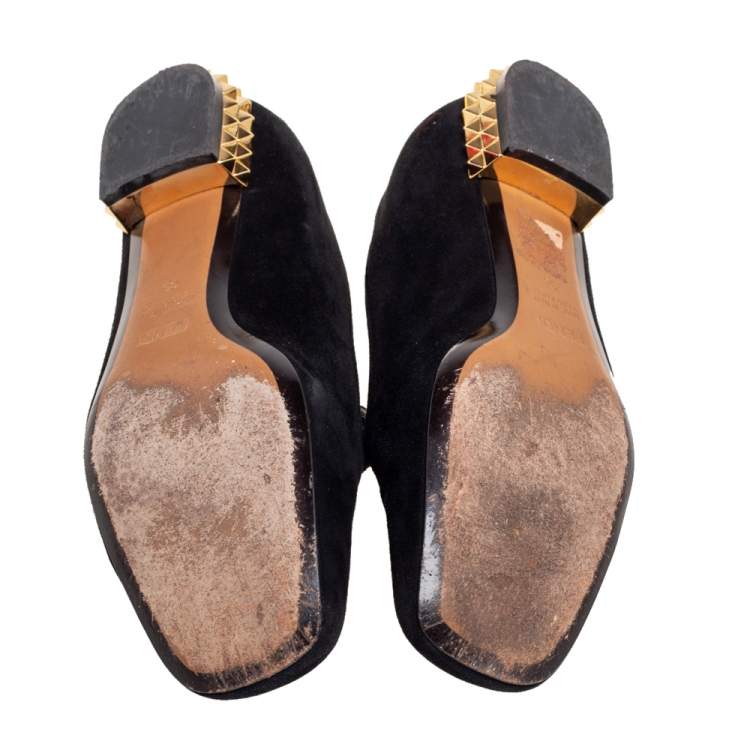 Pre Owned Fendi Black Suede Studded Heel Smoking Slippers Size 36