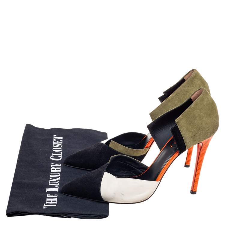 Pre Owned Fendi Multicolor Suede and Leather Pointed-Toe Pumps Size 38