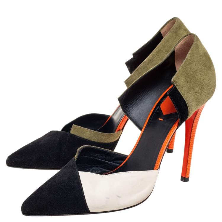 Pre Owned Fendi Multicolor Suede and Leather Pointed-Toe Pumps Size 38