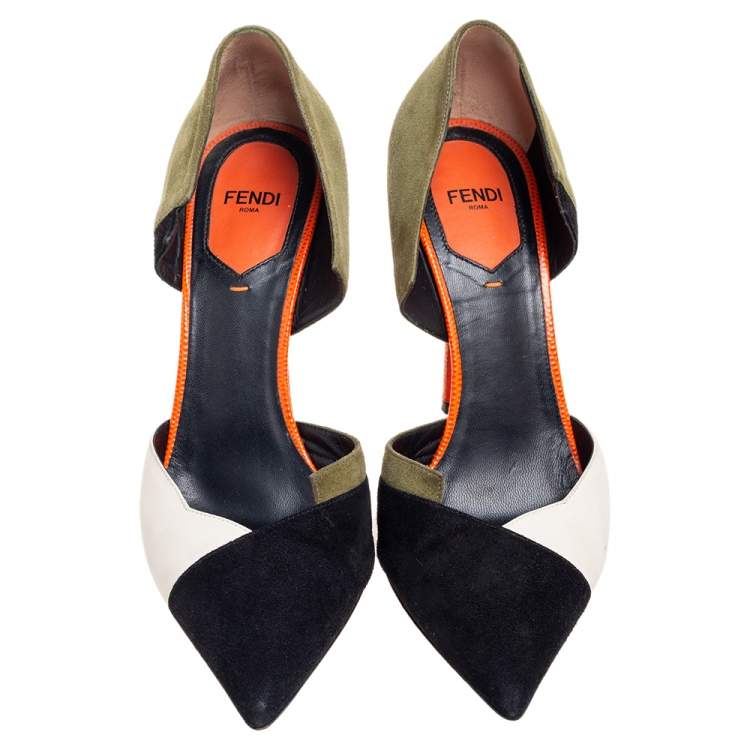 Pre Owned Fendi Multicolor Suede and Leather Pointed-Toe Pumps Size 38