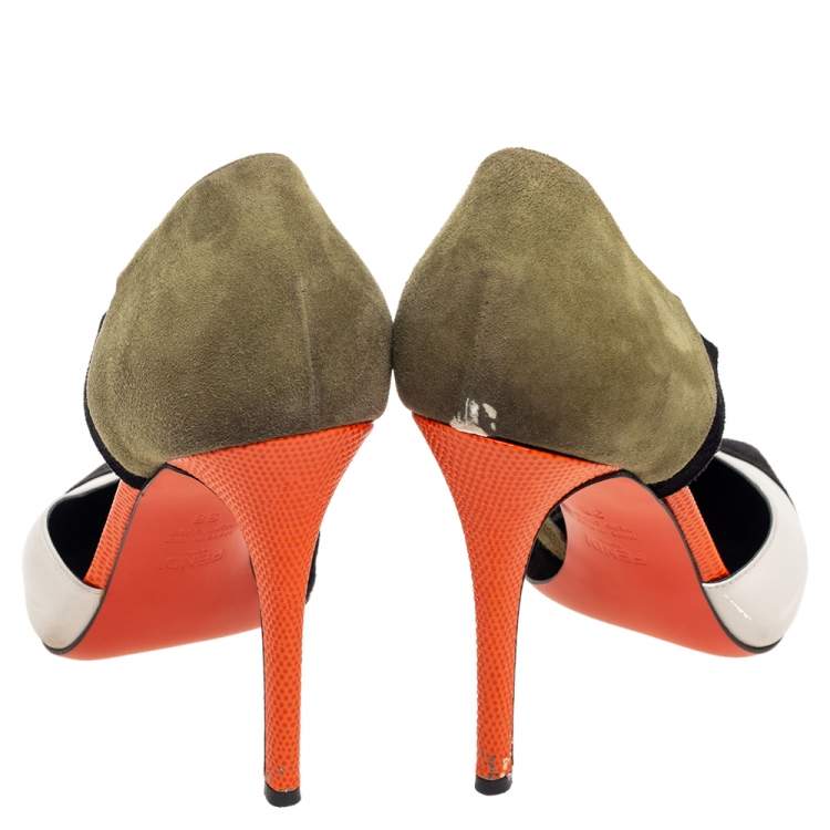 Pre Owned Fendi Multicolor Suede and Leather Pointed-Toe Pumps Size 38