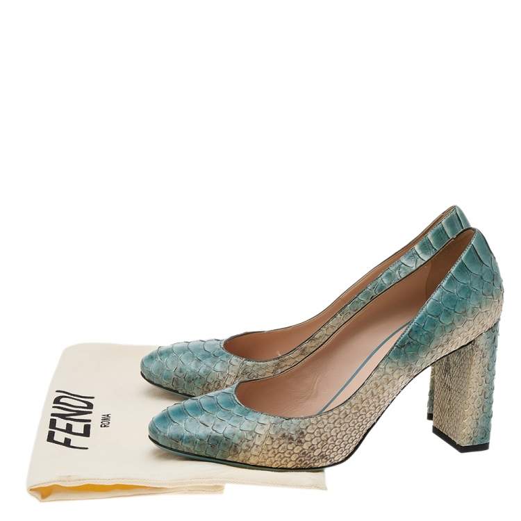 Pre Owned Fendi Blue Python Leather Block Heel Pumps Size 40