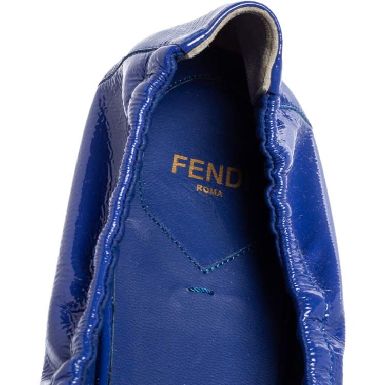 Pre Owned Fendi Royal Blue Patent Leather Bow Detail Scrunch Ballet Flats Size 41