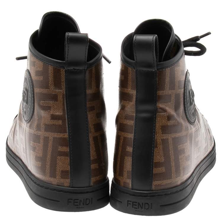 Pre Owned Fendi Brown Zucca Coated Canvas Lace-up High-Top Sneakers size 40