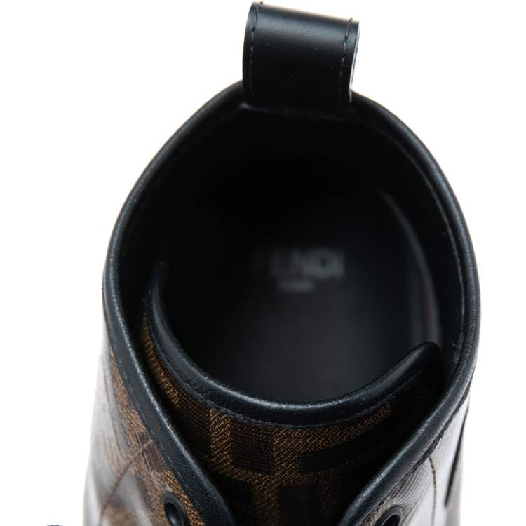 Pre Owned Fendi Brown Zucca Coated Canvas Lace-up High-Top Sneakers size 40