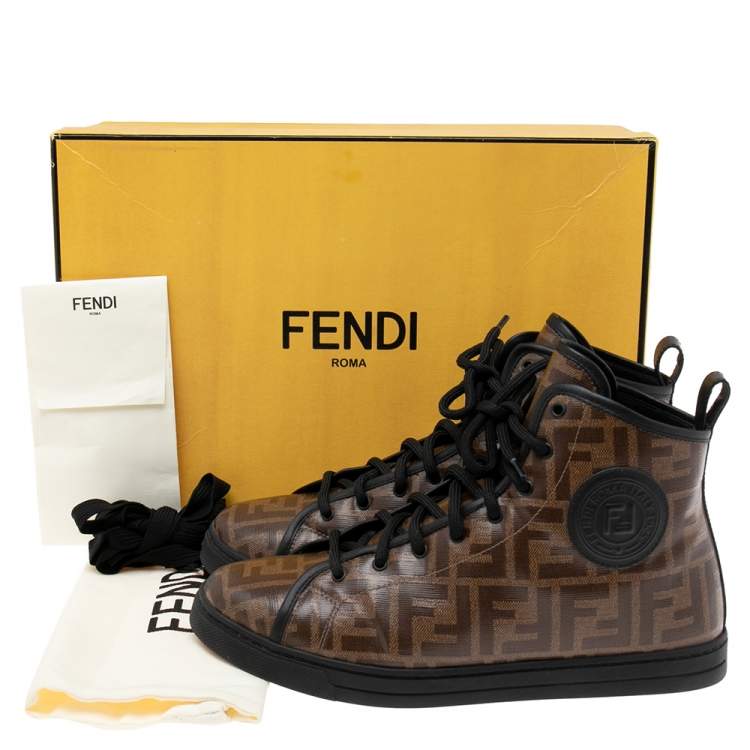Pre Owned Fendi Brown Zucca Coated Canvas Lace-up High-Top Sneakers size 40