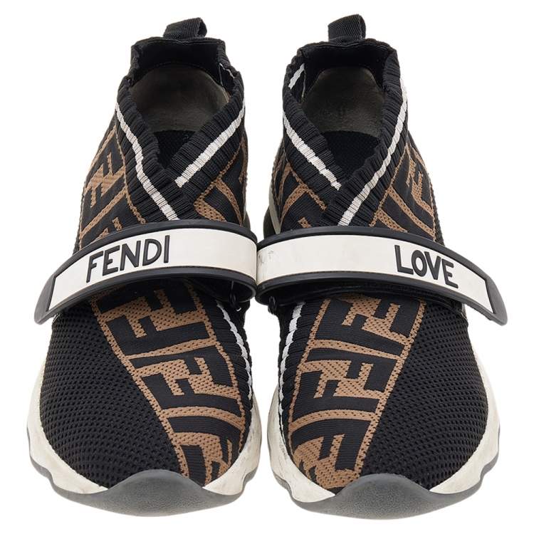 Pre Owned Fendi Multicolor FF Monogram Knit Fabric Rockoko Sneakers Size 37