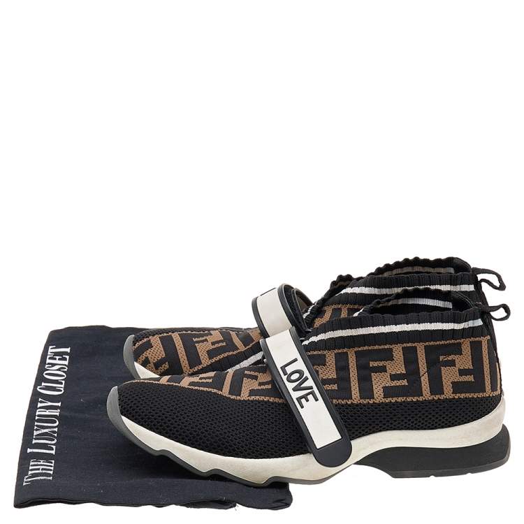 Pre Owned Fendi Multicolor FF Monogram Knit Fabric Rockoko Sneakers Size 37