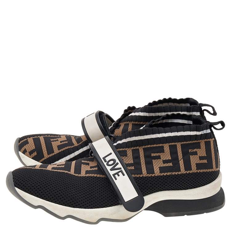 Pre Owned Fendi Multicolor FF Monogram Knit Fabric Rockoko Sneakers Size 37
