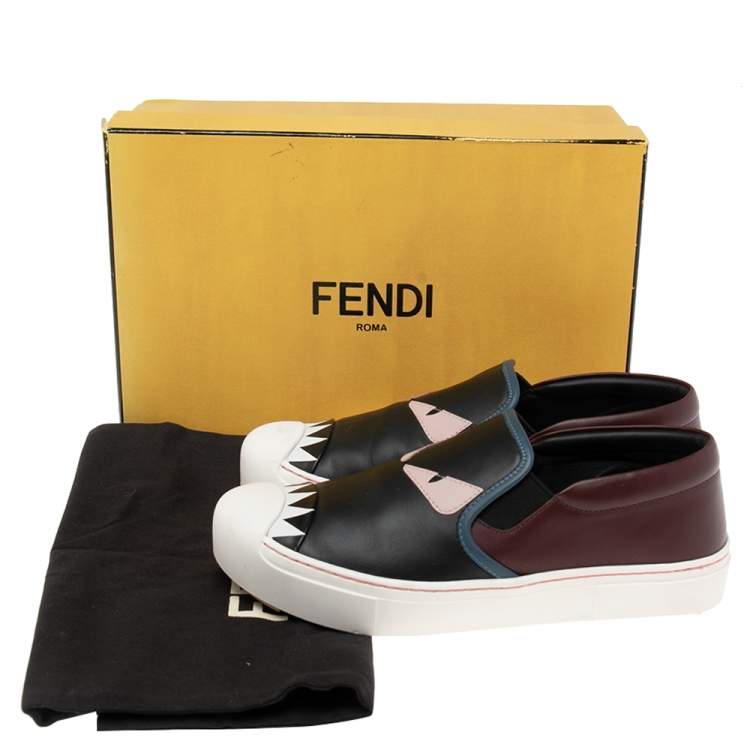 Pre Owned Fendi Multicolor Leather Monster Slip On Sneakers Size 37