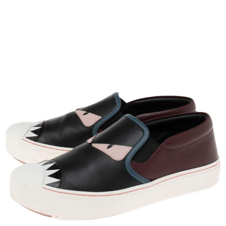 Pre Owned Fendi Multicolor Leather Monster Slip On Sneakers Size 37