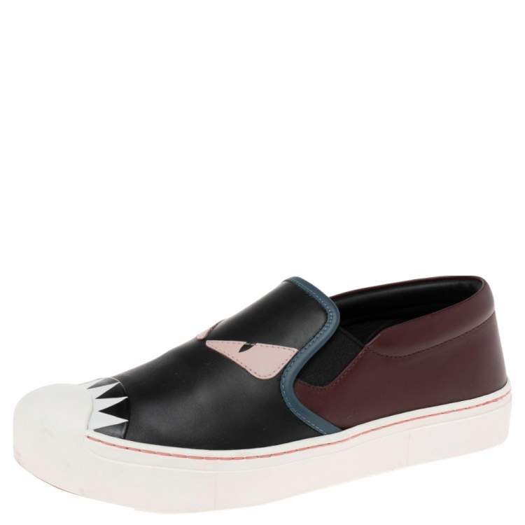 Pre Owned Fendi Multicolor Leather Monster Slip On Sneakers Size 37