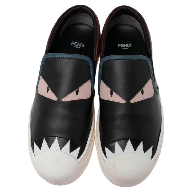 Pre Owned Fendi Multicolor Leather Monster Slip On Sneakers Size 37