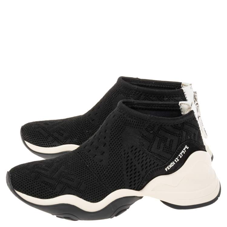 Pre Owned Fendi Black FF Logo Knit Fabric High Top Sneakers Size 38