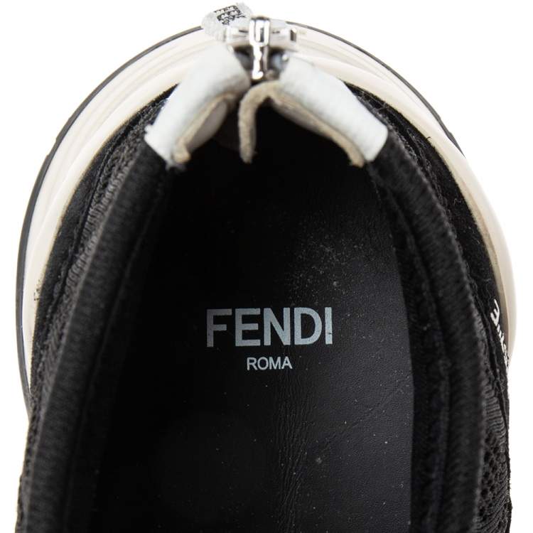 Pre Owned Fendi Black FF Logo Knit Fabric High Top Sneakers Size 38
