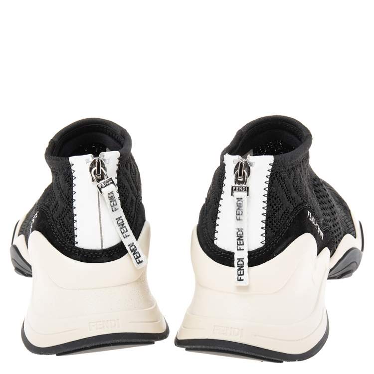 Pre Owned Fendi Black FF Logo Knit Fabric High Top Sneakers Size 38