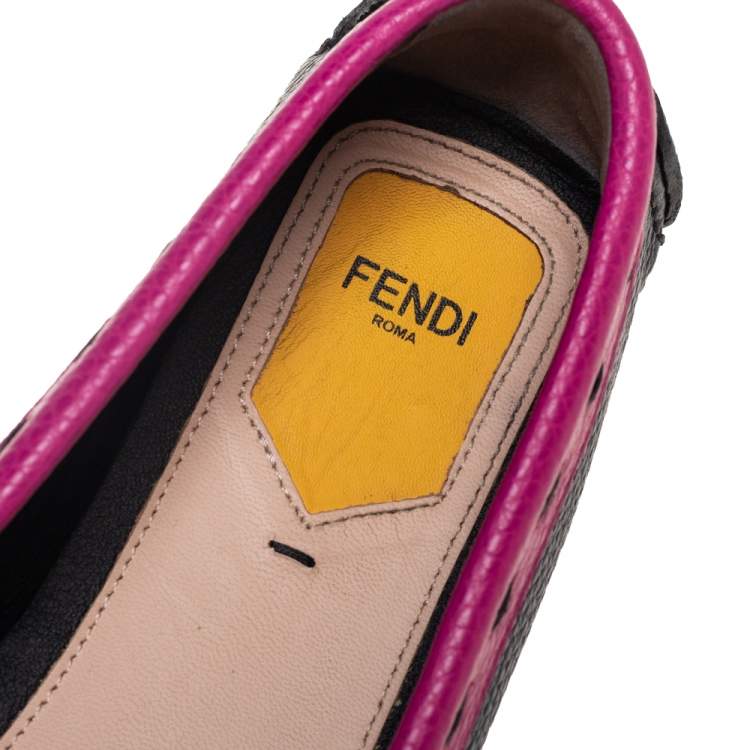 Pre Owned Fendi Multicolor Leather Monster Driver Loafers Size 39