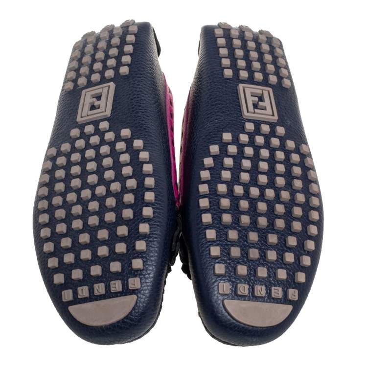 Pre Owned Fendi Multicolor Leather Monster Driver Loafers Size 39