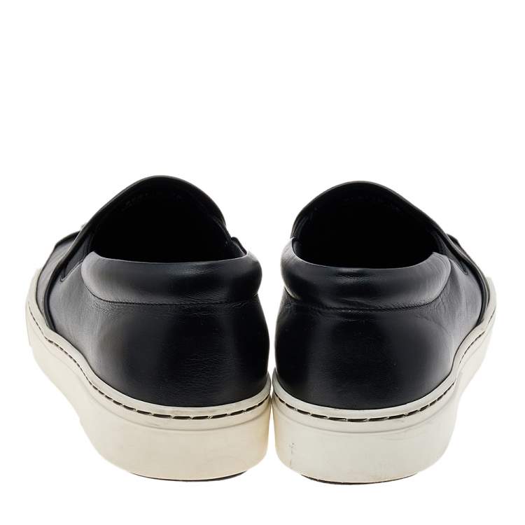Pre Owned Fendi Black Leather Monster 3D Eyes Slip On Sneakers Size 38