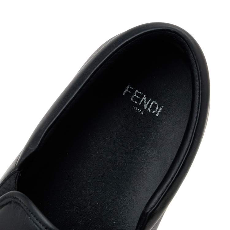 Pre Owned Fendi Black Leather Monster 3D Eyes Slip On Sneakers Size 38