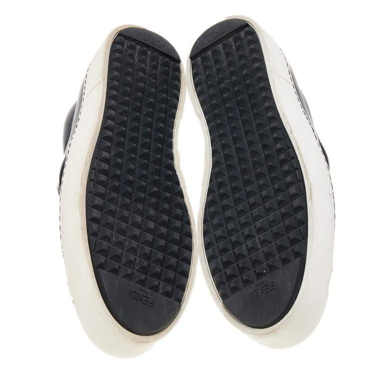 Pre Owned Fendi Black Leather Monster 3D Eyes Slip On Sneakers Size 38