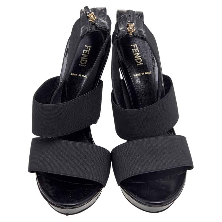 Pre Owned Fendi Black Stretch Band And Leather Strappy Ankle Cuff Sandals Size 39