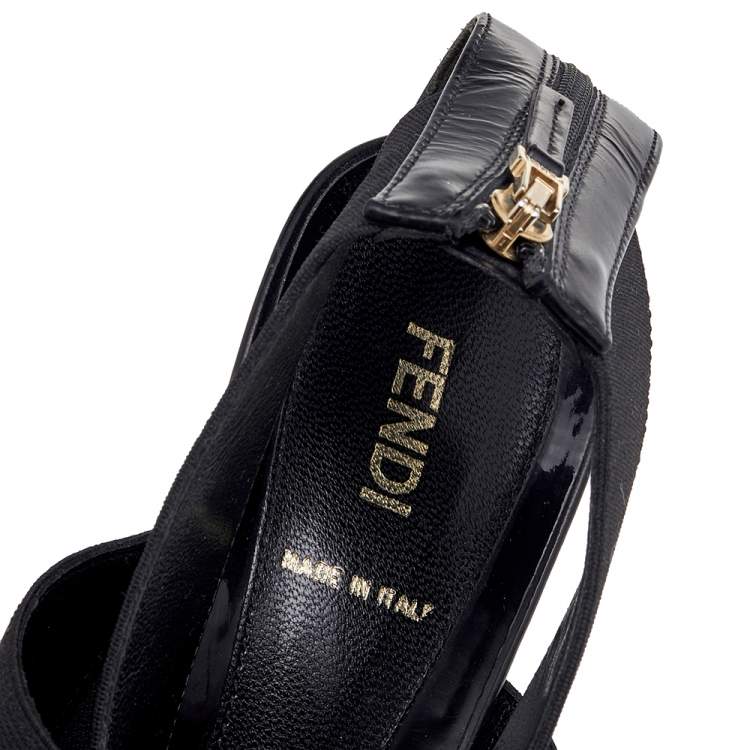 Pre Owned Fendi Black Stretch Band And Leather Strappy Ankle Cuff Sandals Size 39