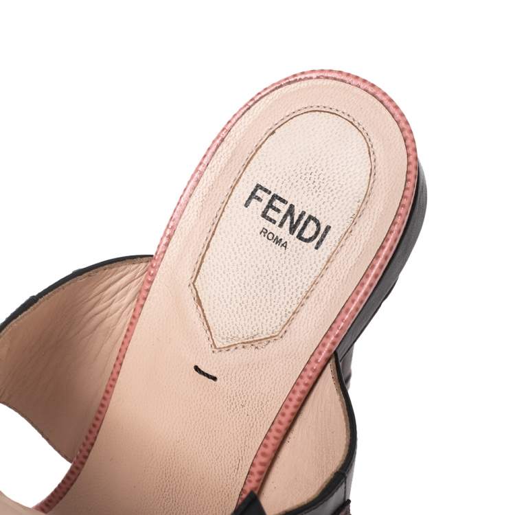 Pre Owned Fendi Black Studded Leather Rocker Bug Ankle-Strap Sandals Size 38