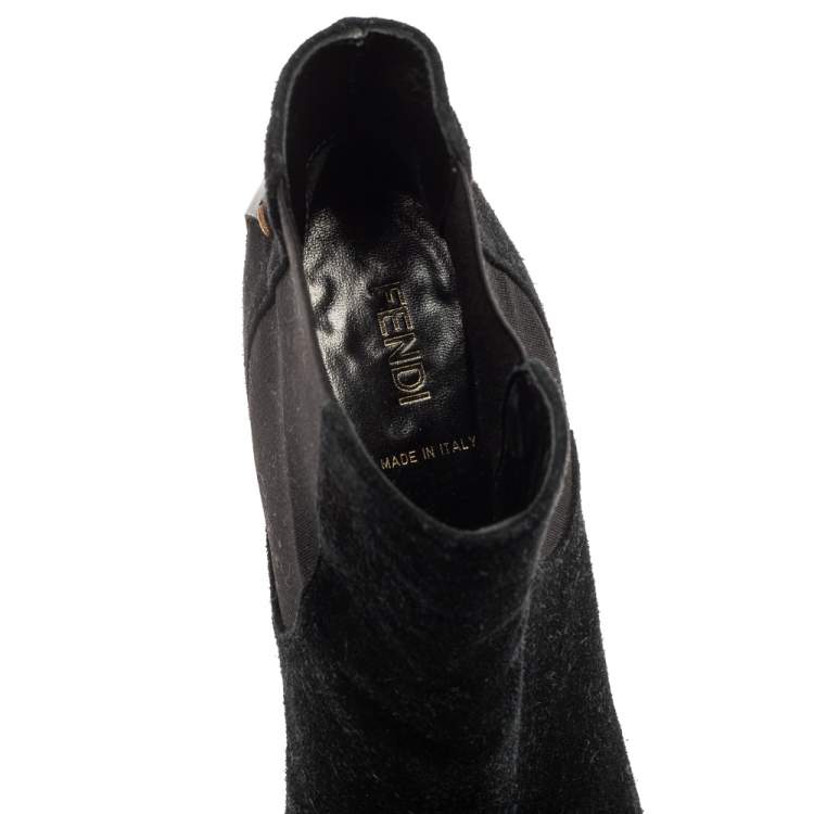 Pre Owned Fendi Black Suede Black Wedge Ankle Boots Size 38