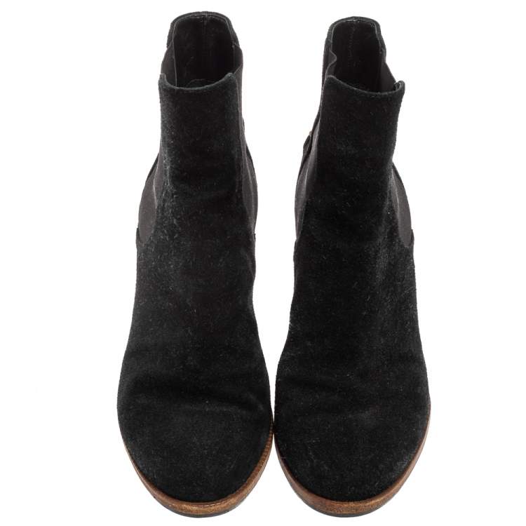 Pre Owned Fendi Black Suede Black Wedge Ankle Boots Size 38