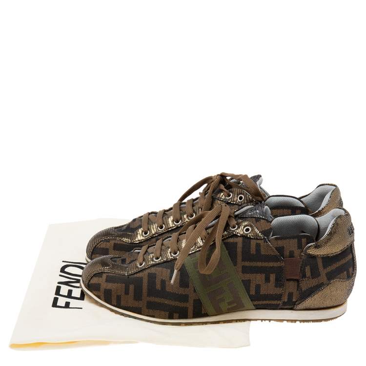 Pre Owned Fendi Brown Canvas FF Logo Lace Up Sneakers Size 38