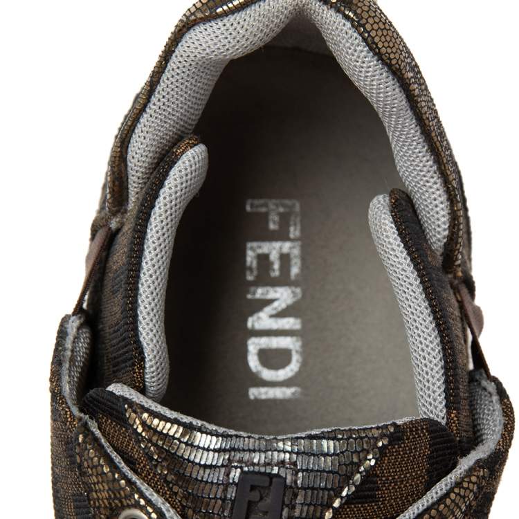 Pre Owned Fendi Brown Canvas FF Logo Lace Up Sneakers Size 38